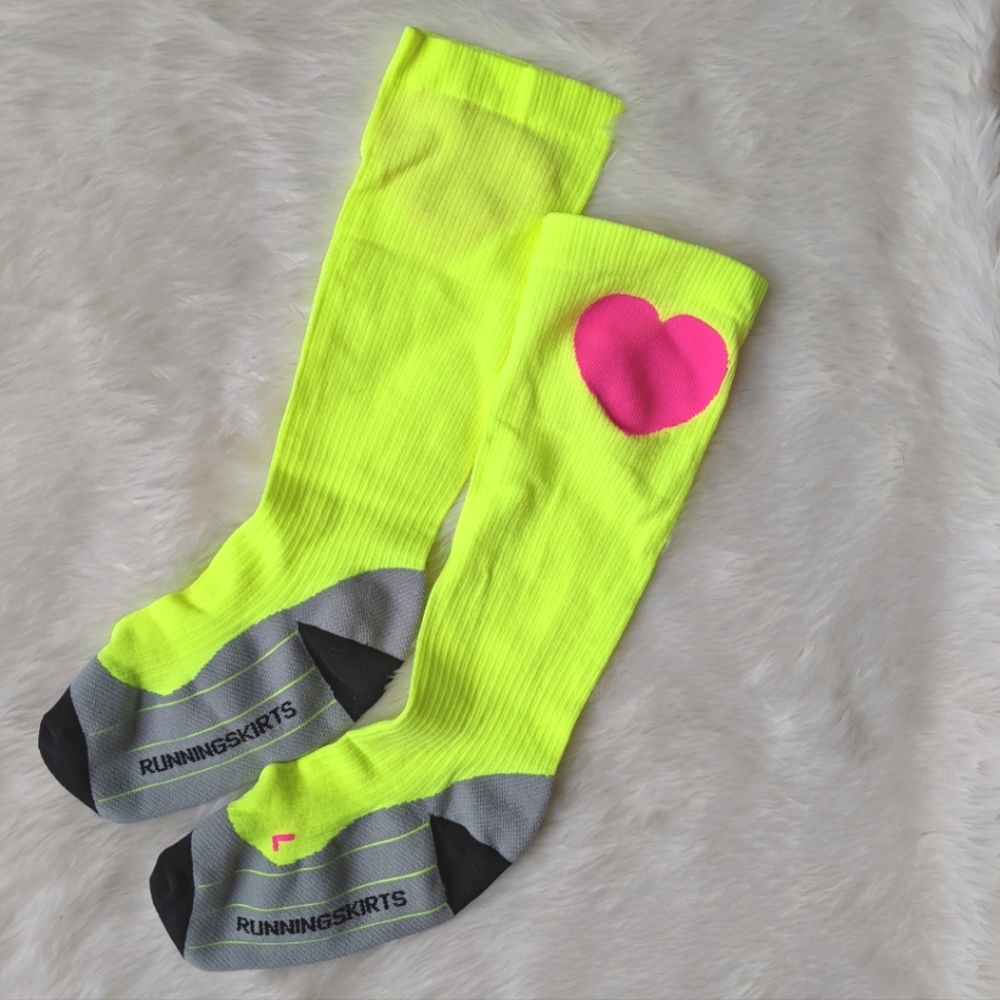 New Neon Green Yellow Running Compression Socks / Size Large